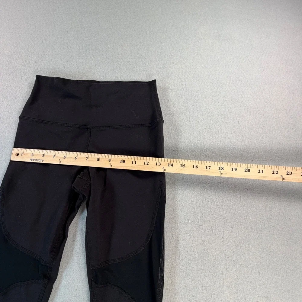 Alo Yoga Coast Mesh Inset Crop Leggings Black High Waist Athletic Pants